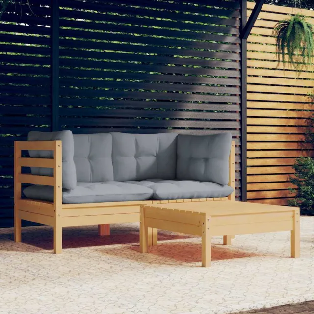vidaXL 3-delige Loungeset met grijze kussens grenenhout grijs, foto 2