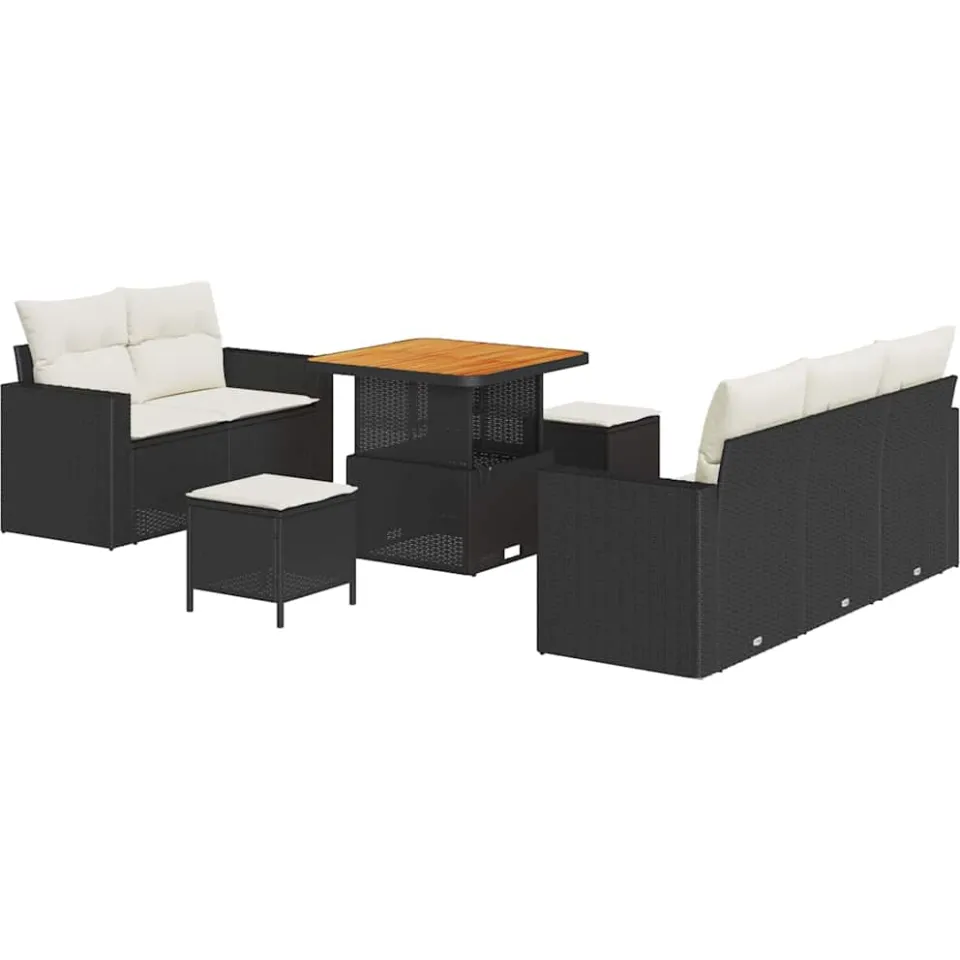 vidaXL Tuin Sofa Set met kussen 8 pcs Zwart poly rattan