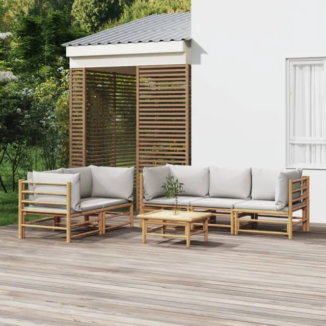 vidaXL 6-delige Loungeset met kussens bamboe lichtgrijs Bruin