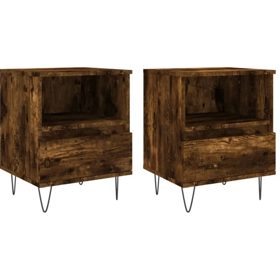 vidaXL Nachtkastjes 2 st 40x35x50 cm bewerkt hout gerookt eikenkleurig, foto 3