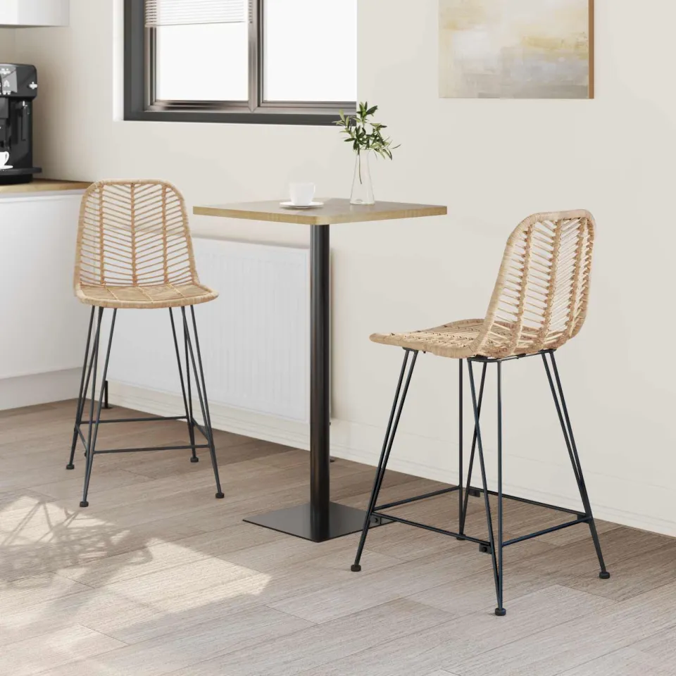vidaXL Barkruk 2 st Naturel 44,5 x 54,5 x 97,5 cm Riet en IJzer, foto 3