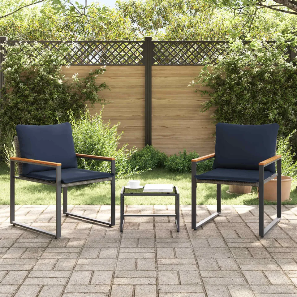 vidaXL Meubelsets 3 st Grijs en Marineblauw Rattan, foto 3
