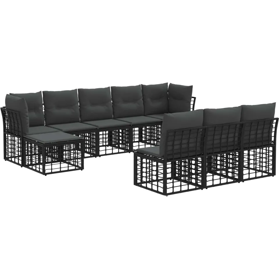 vidaXL Buiten bankenset 9 st 10-zits Zwart en Donkergrijs Polyester, foto 3