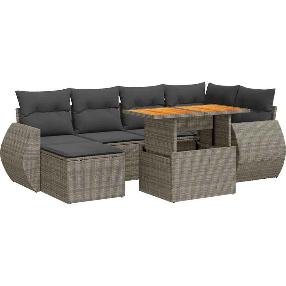 vidaXL 7-delige Loungeset met kussens poly rattan grijs, foto 3