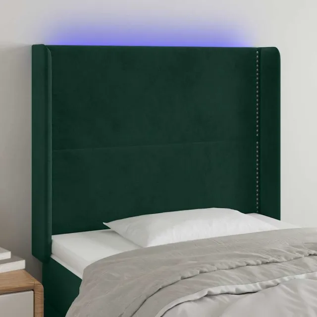 vidaXL Hoofdbord LED 93x16x118/128 cm fluweel donkergroen