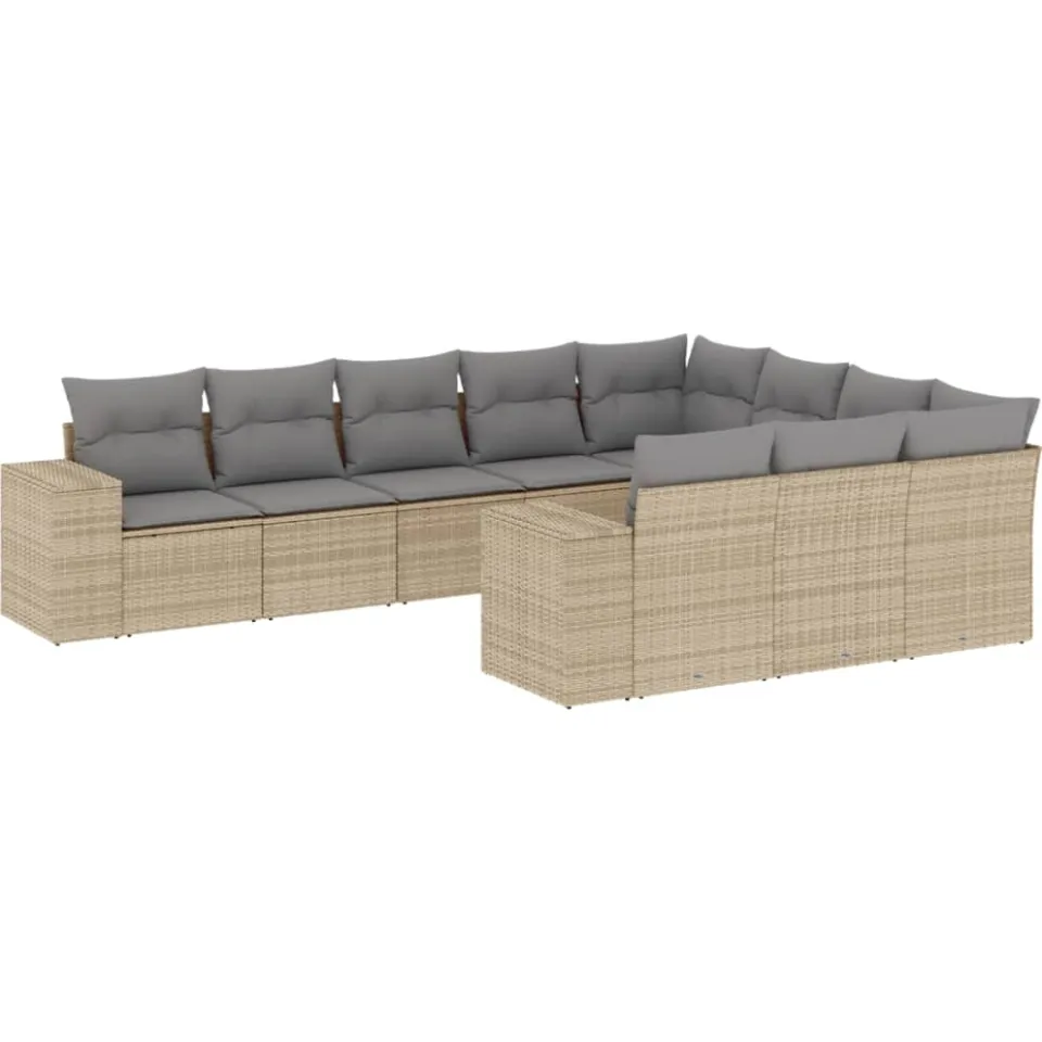 vidaXL 10-delige Loungeset met kussens poly rattan beige, foto 3