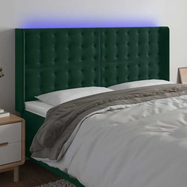 vidaXL Hoofdbord LED 163x16x118/128 cm fluweel donkergroen
