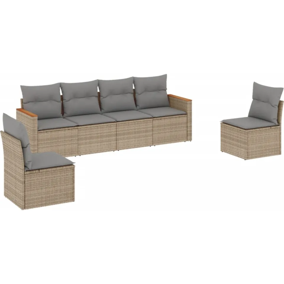 vidaXL 6-delige Loungeset met kussens poly rattan beige, foto 3
