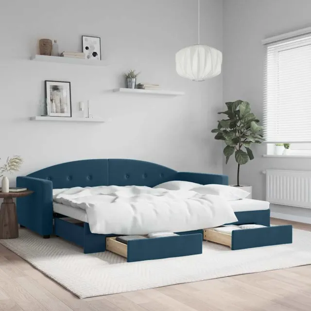 vidaXL Slaapbank met onderschuifbed en lades 90x200 cm fluweel blauw