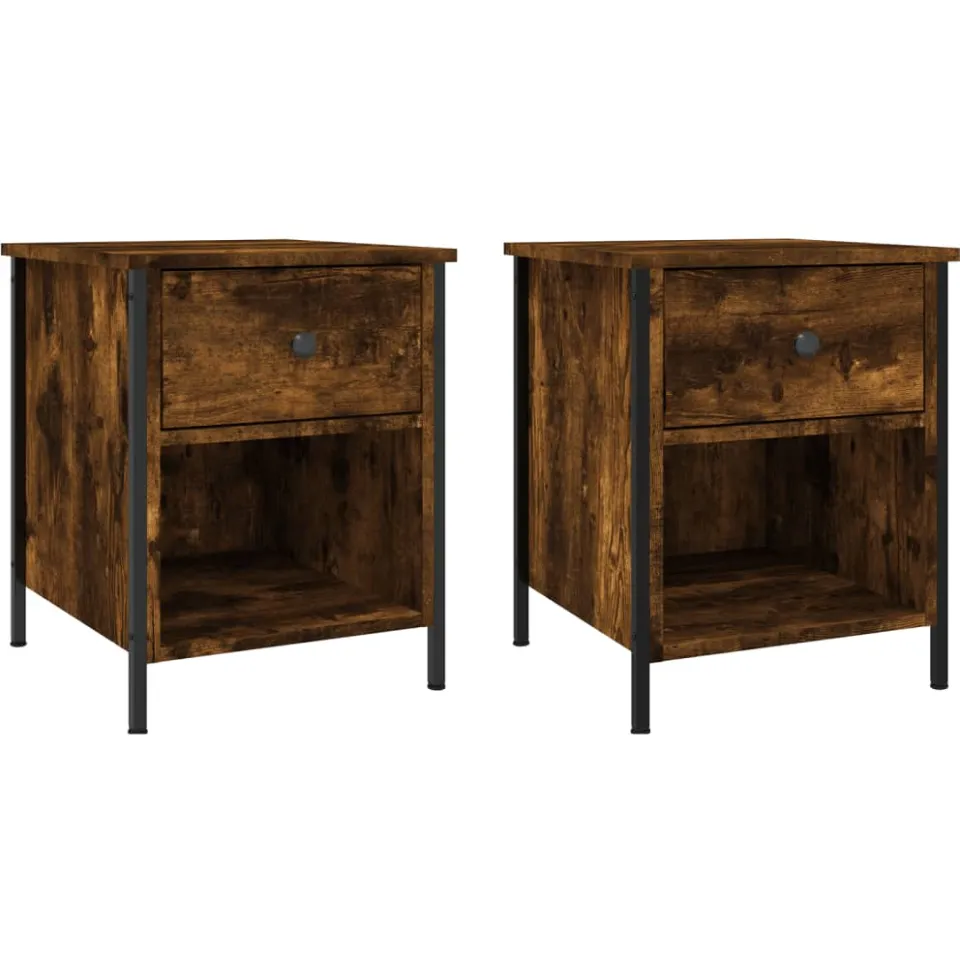 vidaXL Nachtkastjes 2 st 40x42x50 cm bewerkt hout gerookt eikenkleurig, foto 3