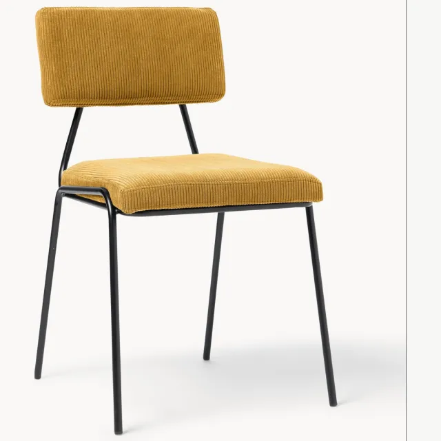 Westwing Collection Gestoffeerde corduro stoelen Mats, 2-delig Zwart, Geel
