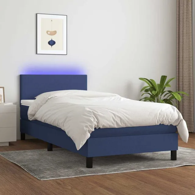 vidaXL Boxspring met matras en LED stof blauw 80x200 cm