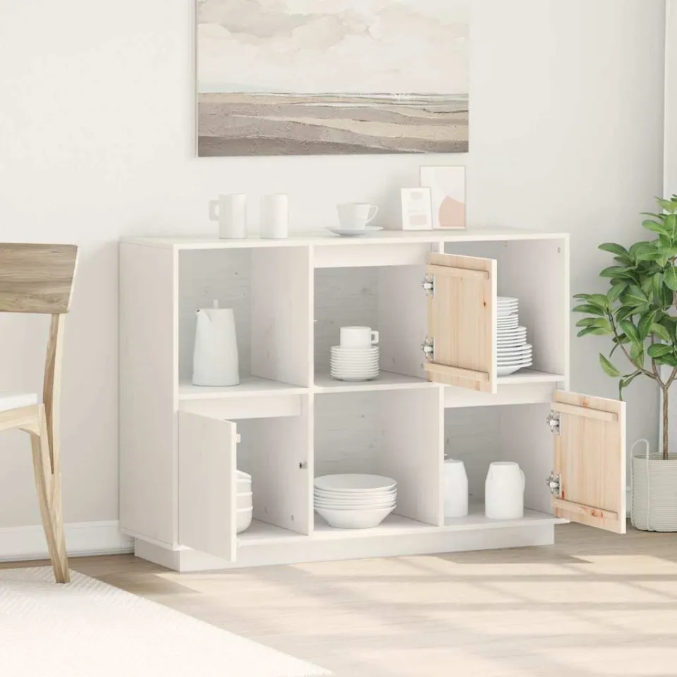 vidaXL Dressoir 110,5x35x80 cm massief grenenhout wit, foto 3
