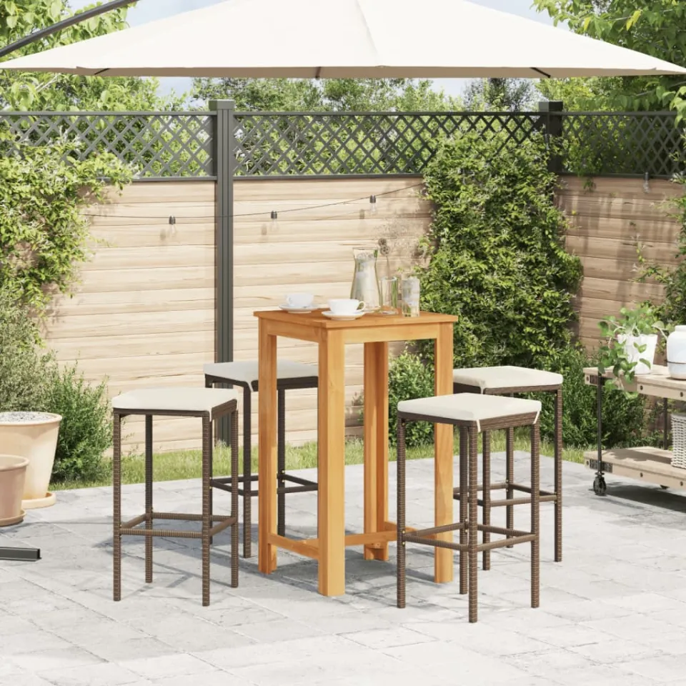 vidaXL 5-delige Tuinbarset massief acaciahout en poly rattan bruin, foto 2