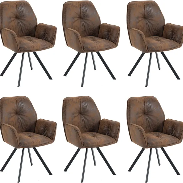 MEUBLE COSY Meubles Cosy Set van 6 comfortabele eetkamerstoelen - met armleuningen Suède microvezel Vintage stijl - Bruin