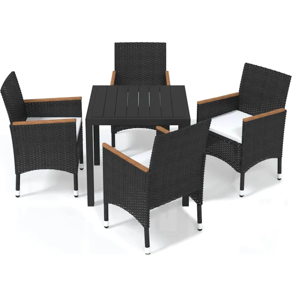 vidaXL 5-delige Tuinset met kussens poly rattan zwart, foto 3