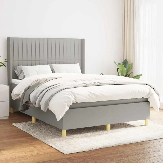 vidaXL Boxspring met matras stof lichtgrijs 140x200 cm grijs