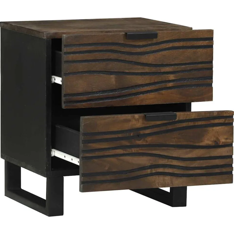 vidaXL Nachtkastje 2 st Walnotenhout 40 x 33 x 46 cm Bewerkt hout bruin, foto 2