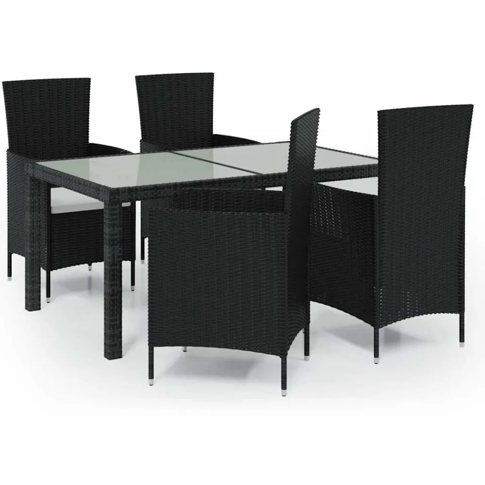 vidaXL 5-delige Tuinset met kussens poly rattan zwart, foto 3