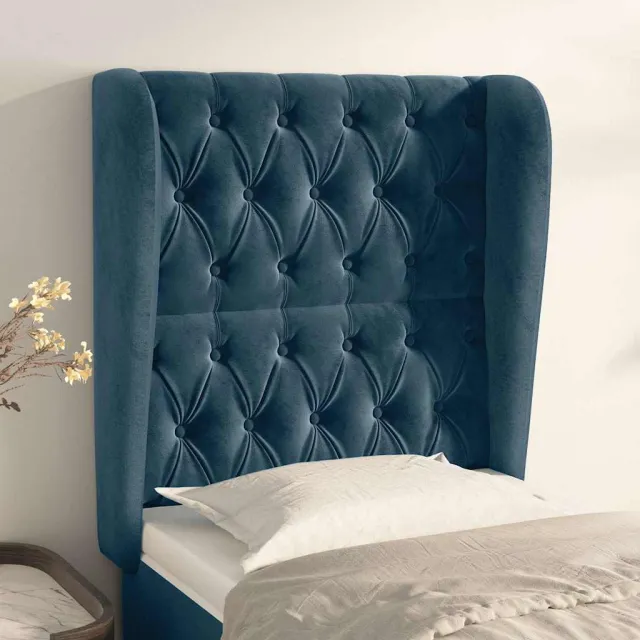 vidaXL Hoofdbord met randen 83x23x118/128 cm fluweel donkerblauw blauw
