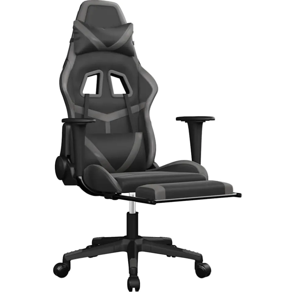 vidaXL Massage gamestoel met voetensteun kunstleer zwart en grijs