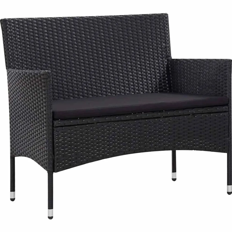 vidaXL 5-delige Loungeset met kussens poly rattan zwart, foto 4