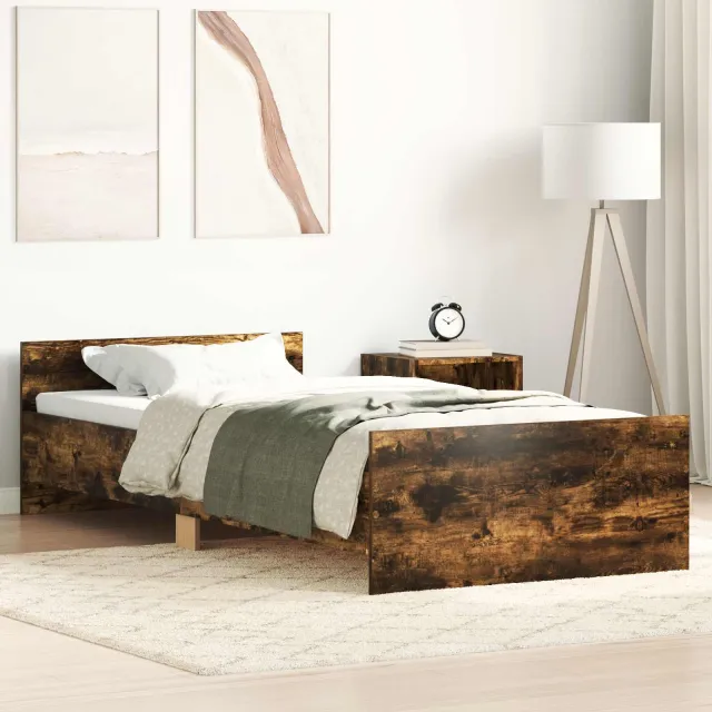 vidaXL Bedframe Gerookt eiken 80 x 200 cm Bewerkt hout Bruin