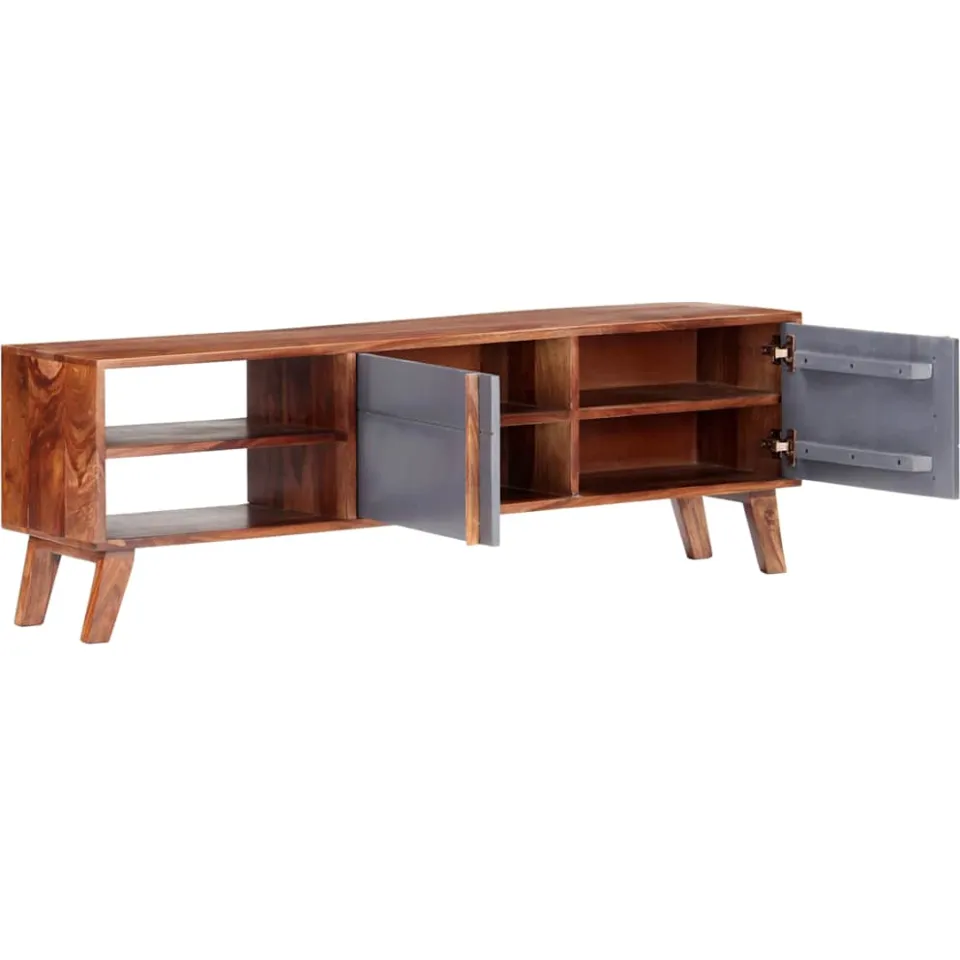 vidaXL Tv-meubel 140x30x45 cm massief hout grijs, foto 2