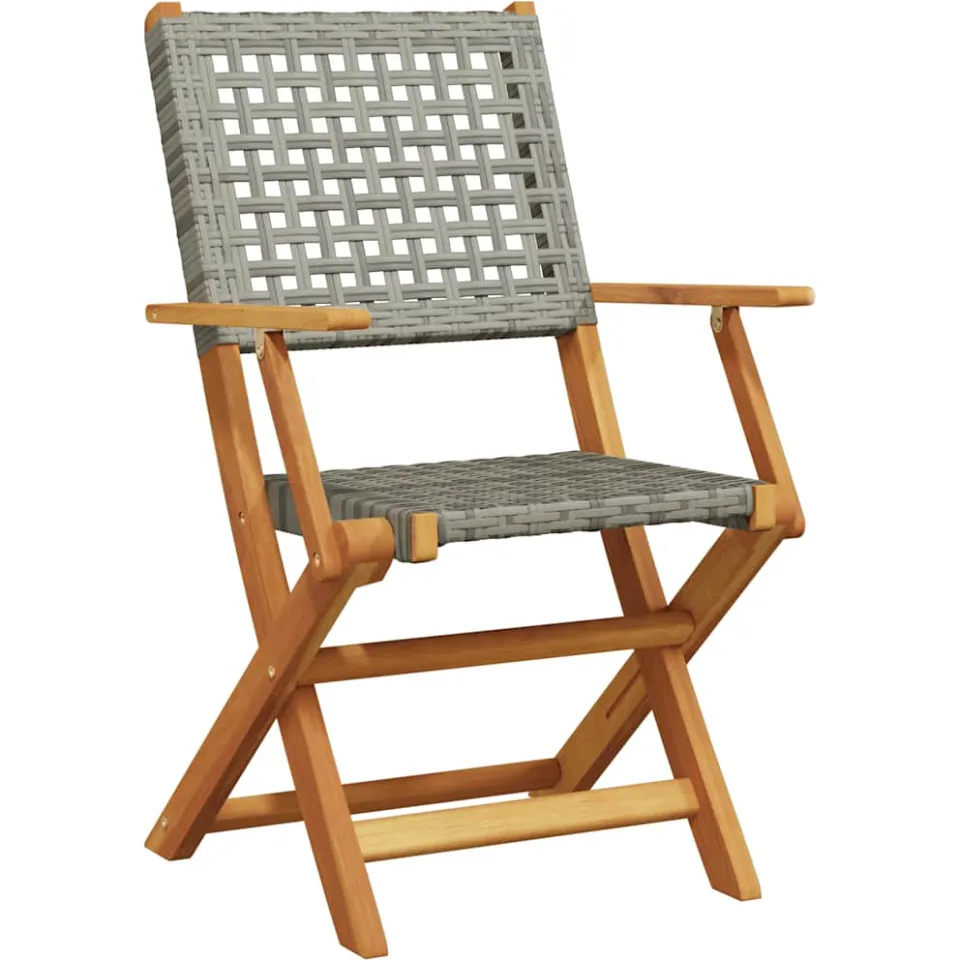 vidaXL 3-delige Bistroset poly rattan en massief hout grijs