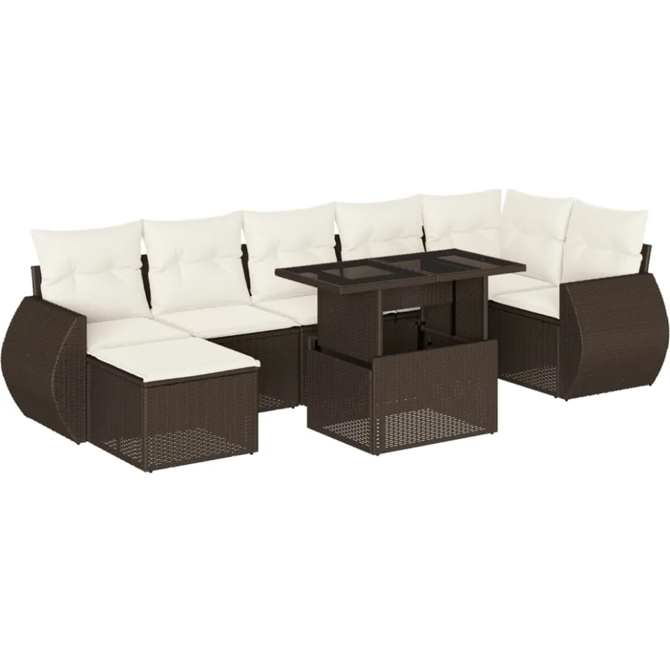 vidaXL 8-delige Loungeset met kussens poly rattan bruin