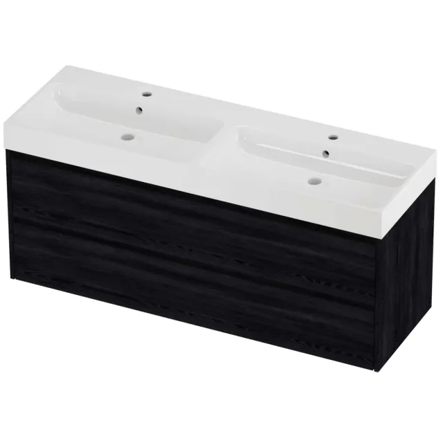 Proline Podium Badmeubelset Polystone Loft 2 Gaten 140x46x62 cm Glans Wit Black Oak Eiken