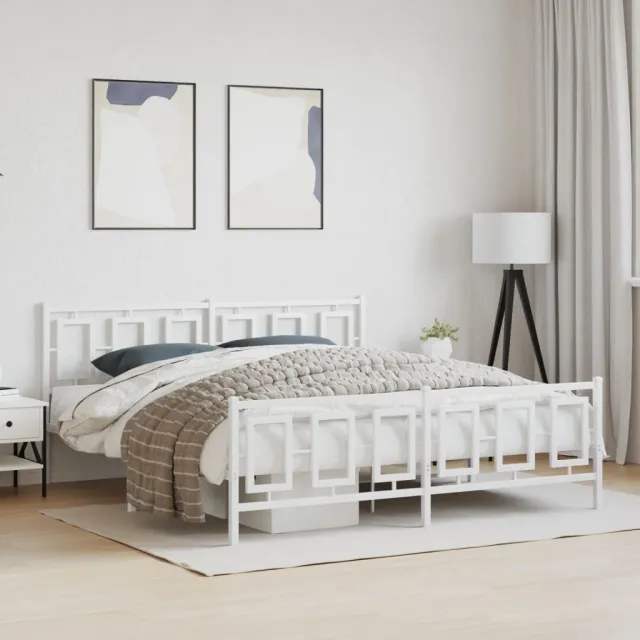 vidaXL Bedframe met hoofd- en voeteneinde metaal wit 183x213 cm