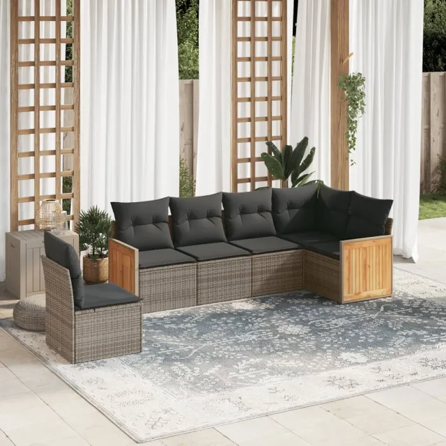 vidaXL 6-delige Loungeset met kussens poly rattan grijs, foto 2