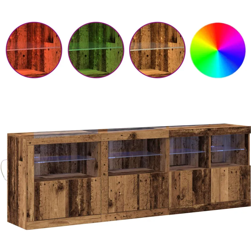 vidaXL LED Sideboard Oud hout 202 x 37 x 67 cm Bewerkt hout bruin, foto 3