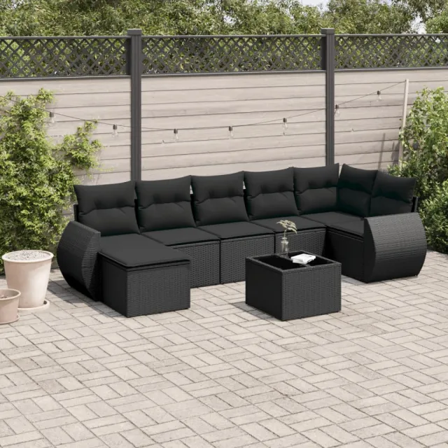 vidaXL 8-delige Loungeset met kussens poly rattan zwart, foto 2