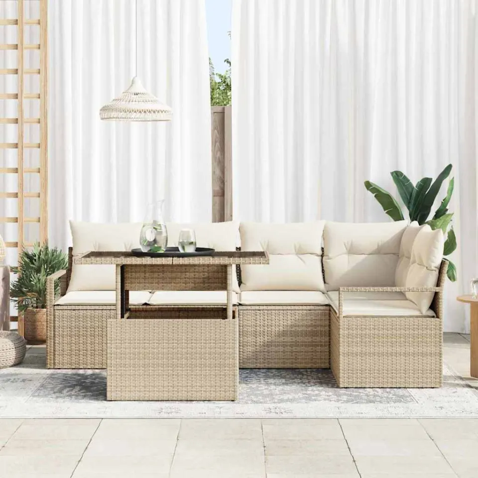 vidaXL Tuin Sofa Set 6 st Beige Poly riet, foto 3
