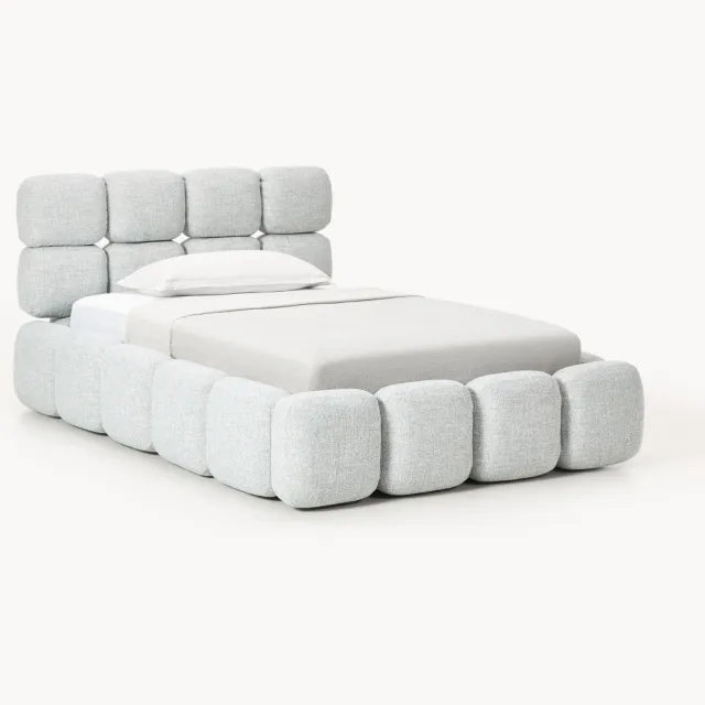 Westwing Collection Gestoffeerd eenpersoonsbed Tayla van teddy-bouclé Lichtblauw