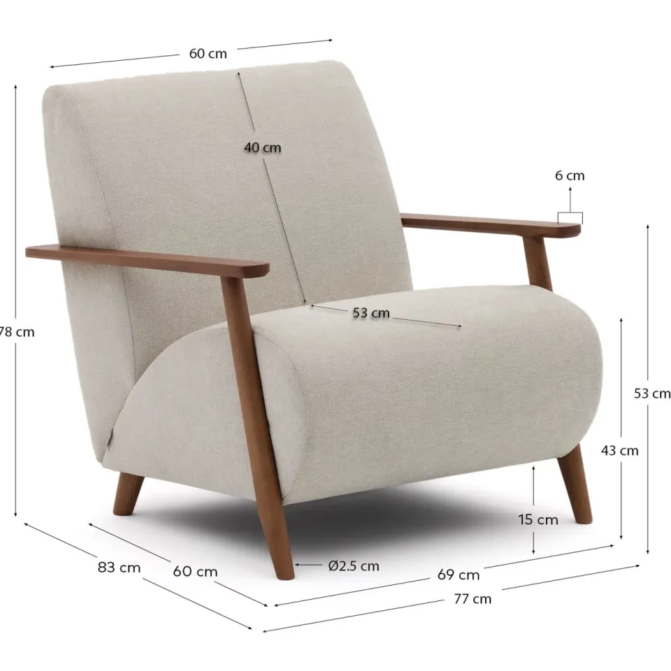 Kave Home Meghan fauteuil chenille beige, foto 3