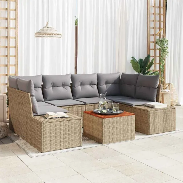 vidaXL Tuinbankenset 7 st Beige en Licht Grijs poly rattan