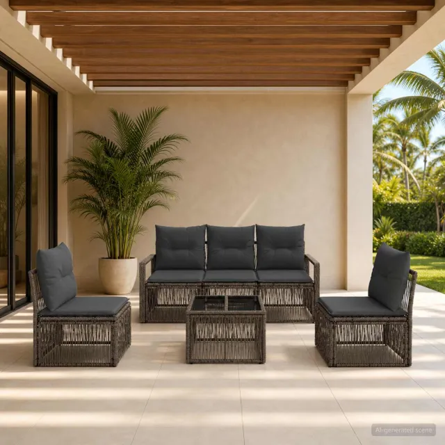 vidaXL Tuinbankenset 6 st Grijs poly rattan, foto 2