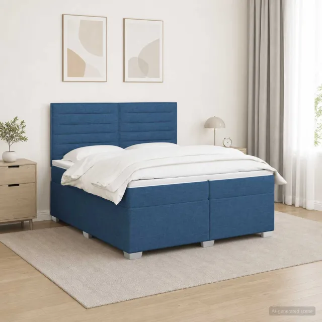 vidaXL Boxspringbed met matras met hoofdeinde Blauw 200 x 200 cm Stof