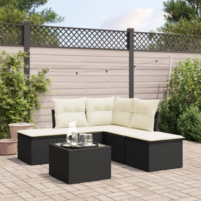 vidaXL 6-delige Loungeset met kussens poly rattan zwart, foto 2