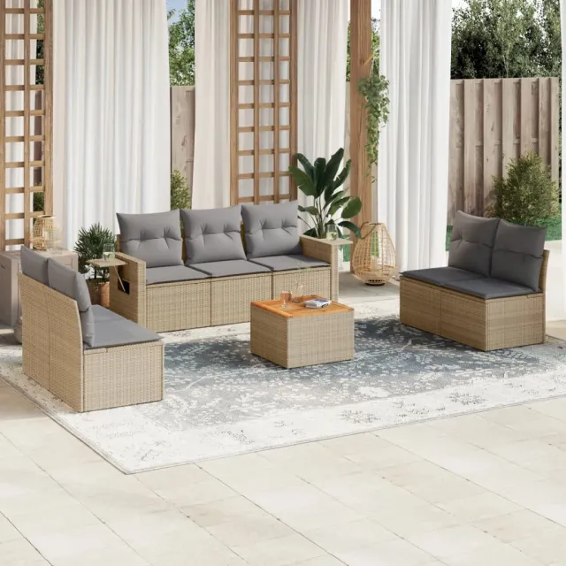 vidaXL 8-delige Loungeset met kussens poly rattan gemengd beige, foto 2