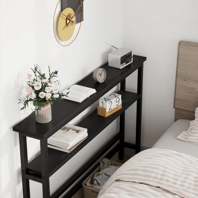 Triumpunpre Smalle console tafel voor woonkamer/hal, 2 niveaus met verstelbare plank, 100 x 15 x 79 cm, ruimtebesparend, achter de bank – Zwart