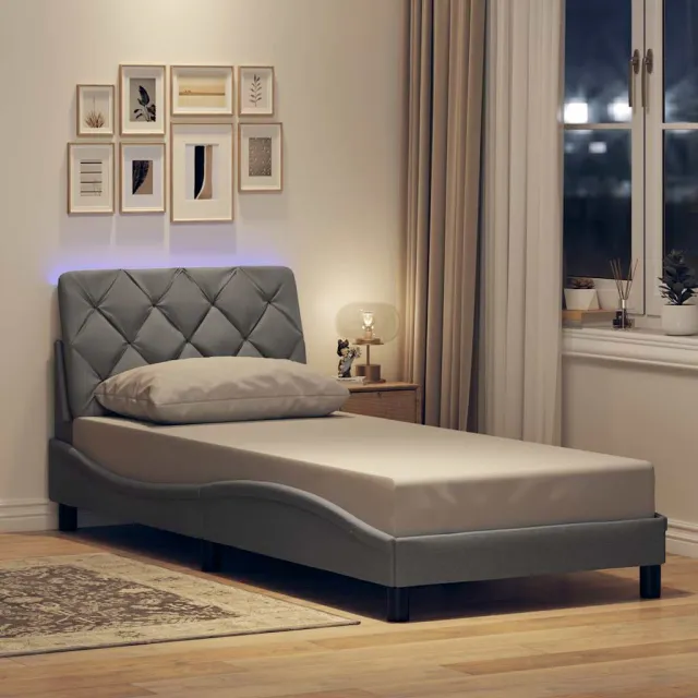 vidaXL Bedframe met LED zonder matras 90x200 cm stof lichtgrijs