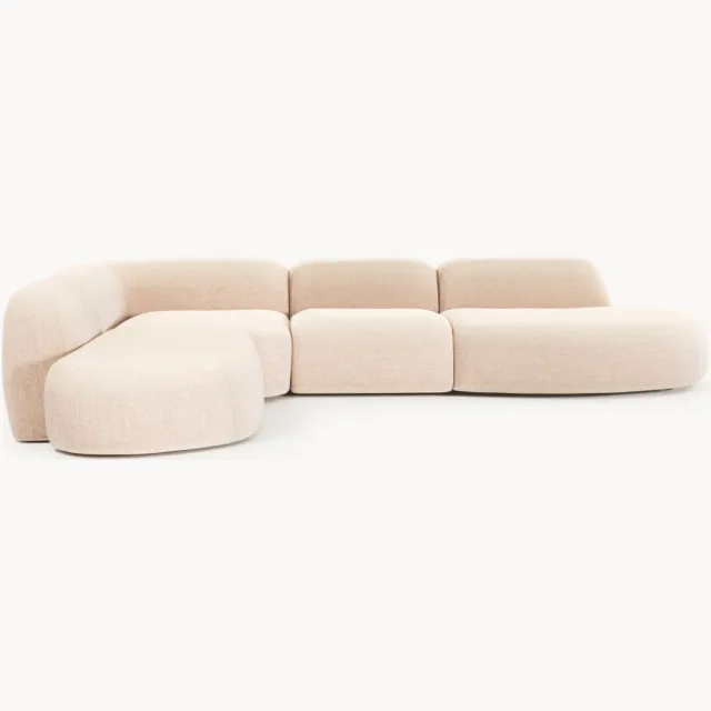 Westwing Collection Modulaire bouclé XL hoekbank Wolke met chaise longue Roze