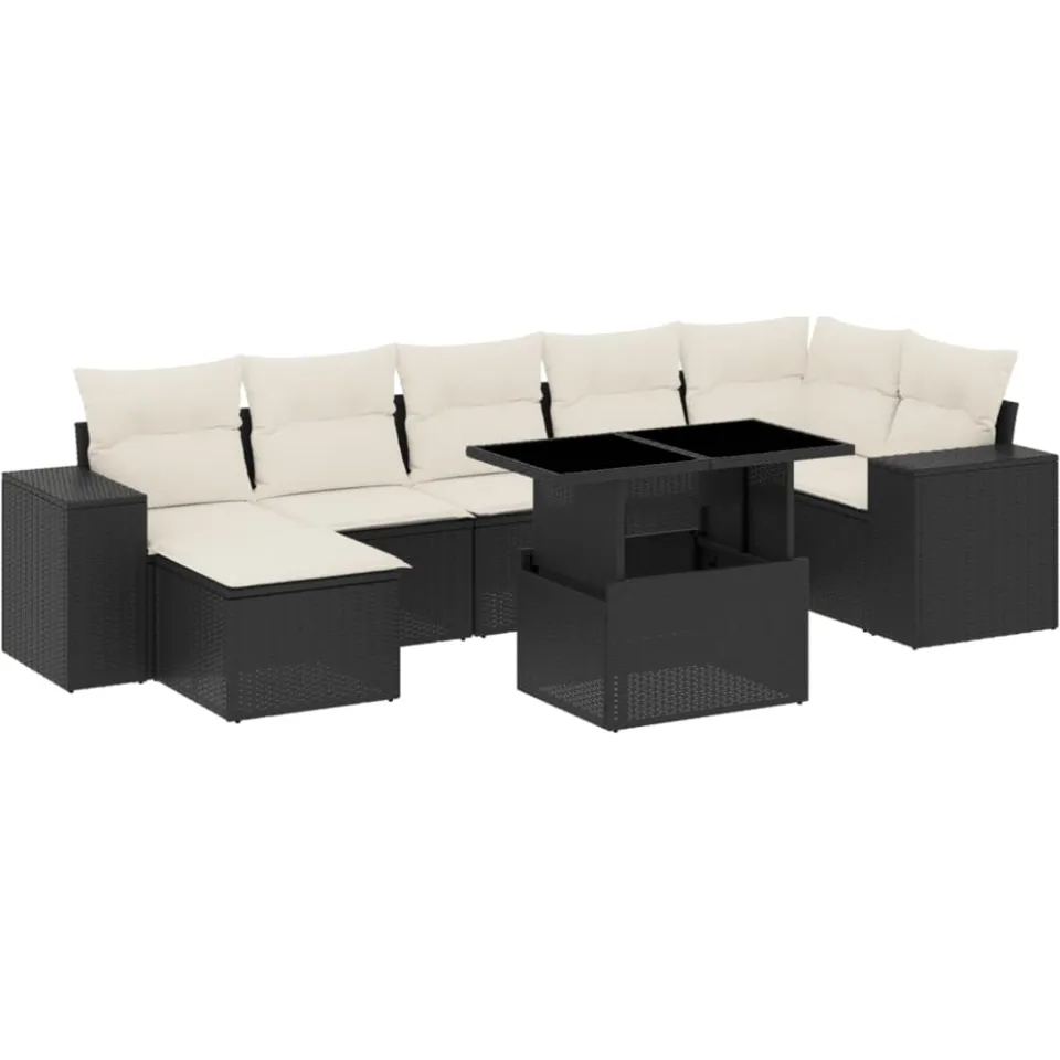 vidaXL 8-delige Loungeset met kussens poly rattan zwart, foto 3