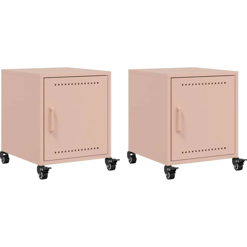 vidaXL Nachtkastjes 2 st 36x39x43,5 cm staal roze