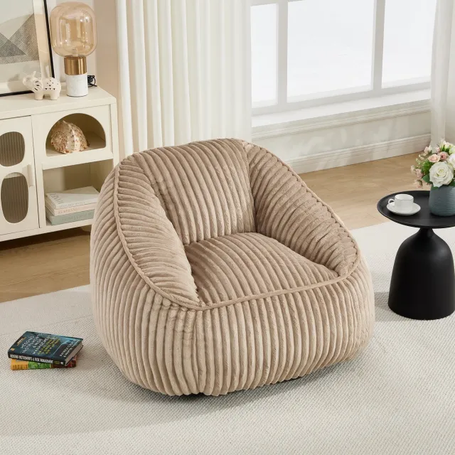 MODENUIT Zitzak 98 x 92 x 73 cm - Met Rugleuning en Traagschuimvulling - Binnen - Ribstof - Camel Bruin