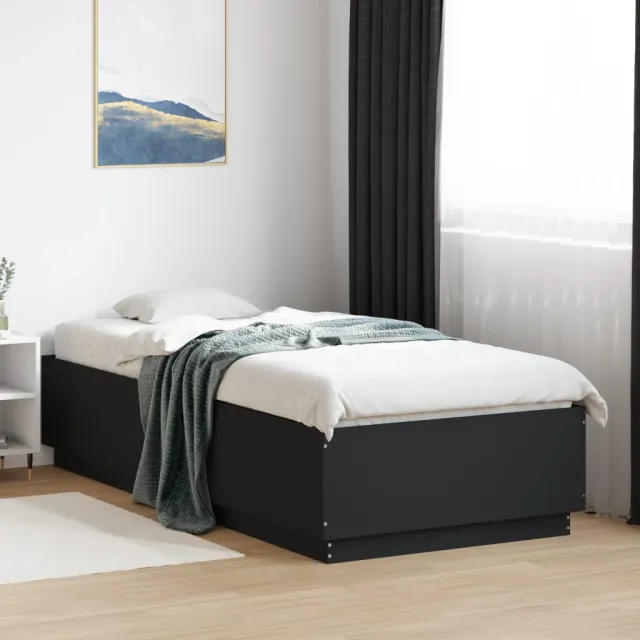 vidaXL Bedframe met LED-verlichting bewerkt hout zwart 90x200 cm